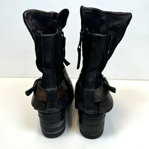 Miz Mooz Ankle Boots Womens Size 36 US 6 Black Leather Harness Buckle Moto - Picture 5 of 8